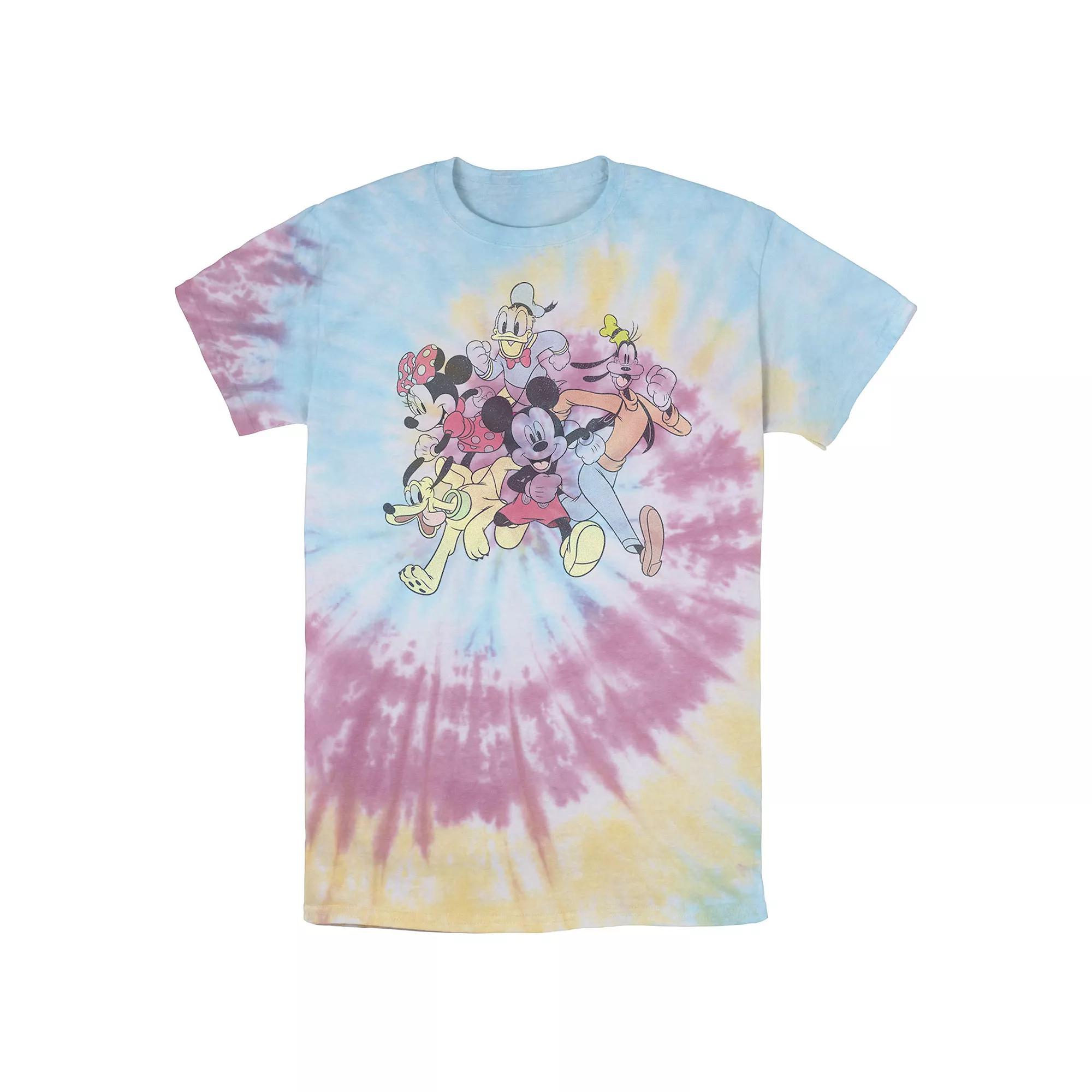 Men's Disney Mickey And Friends Group Shot Running Portrait Wash Tee, Size: Small, Blue Pink Light Yellow Product Image