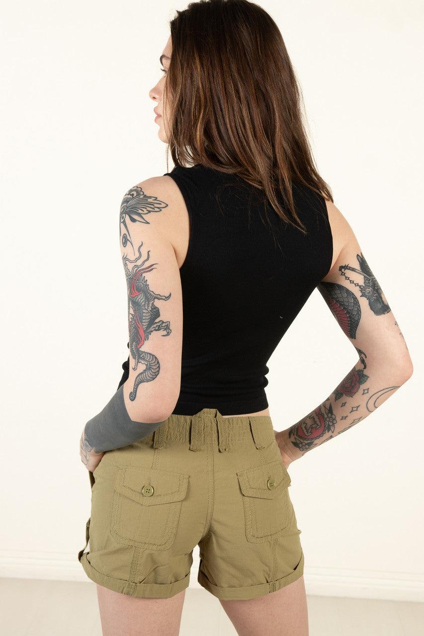 Olive Green Cotton Utility Shorts Product Image