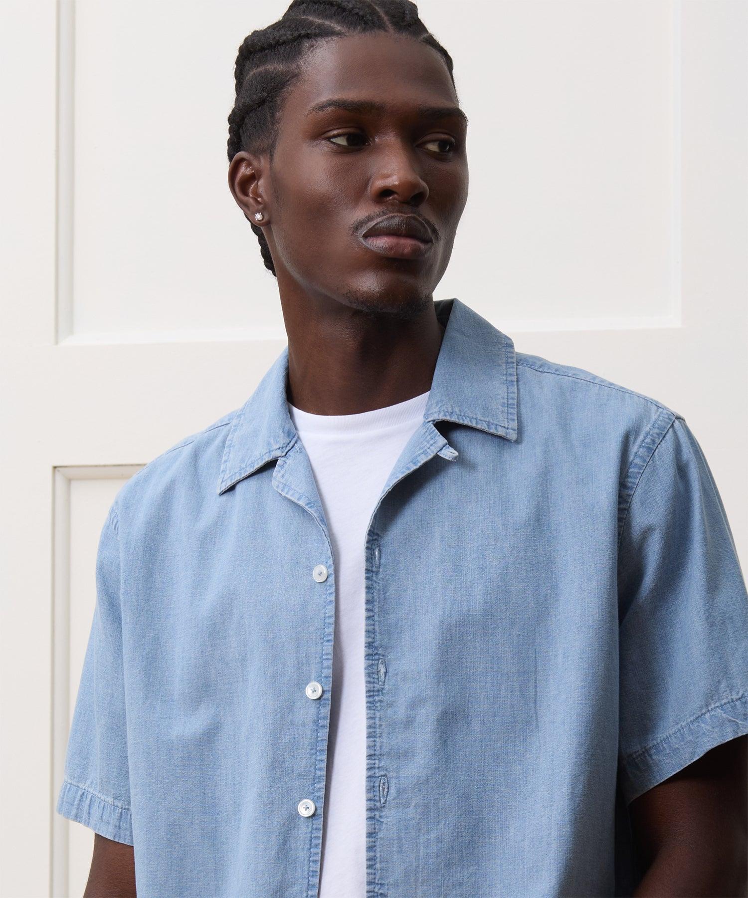 Cropped Chambray Camp Collar Shirt Product Image