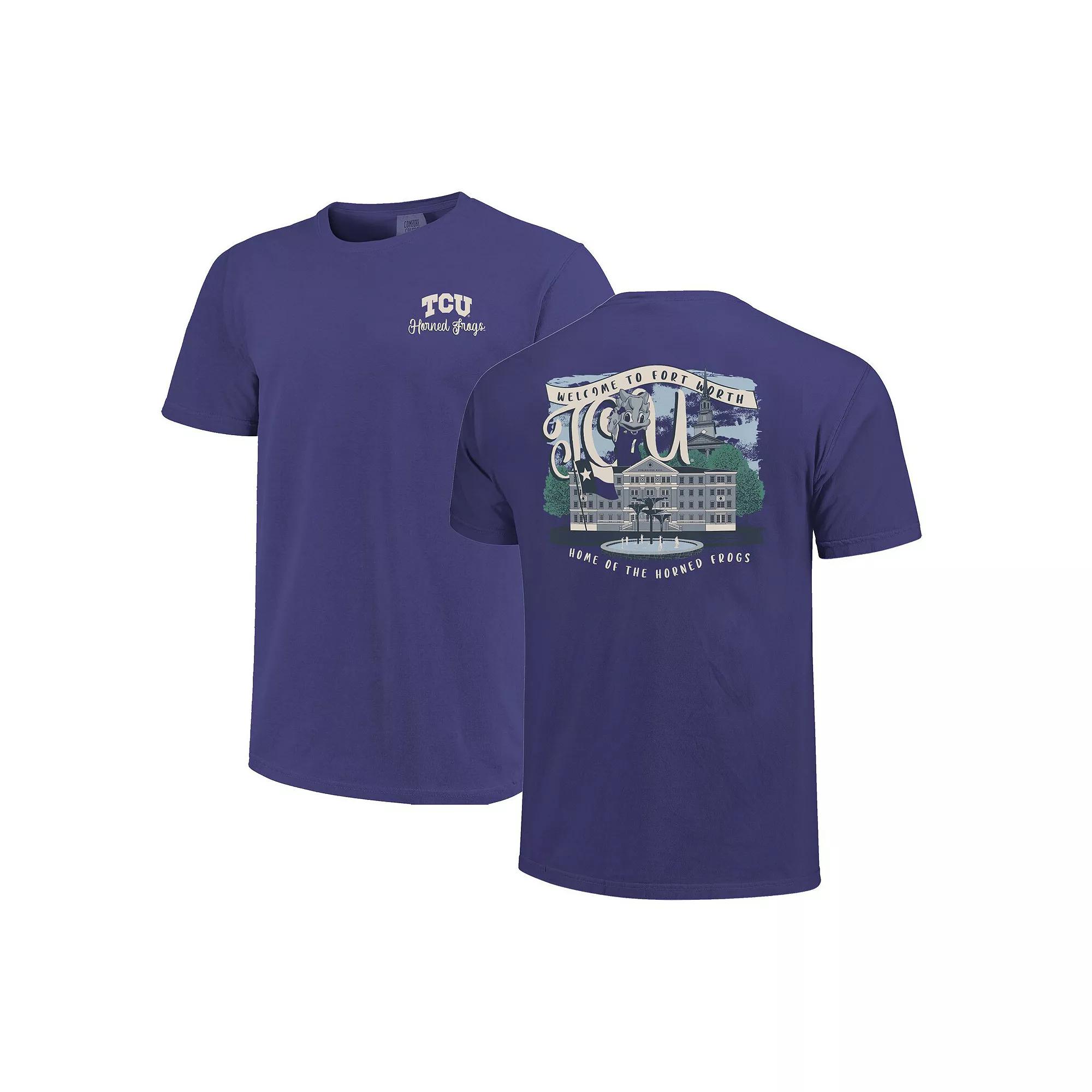 Women's Purple TCU Horned Frogs Comfort Colors Campus Scene Drawing Script T-Shirt,  Product Image