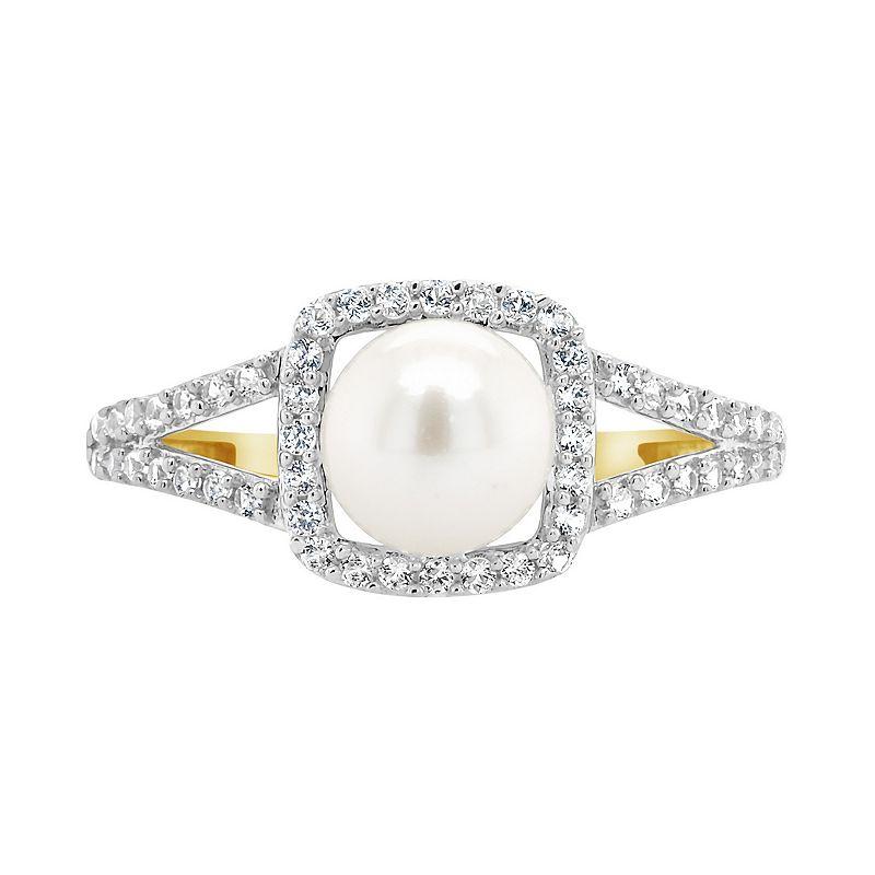 Celebration Gems 10K Yellow Gold 7mm Pearl & Created White Sapphire Ring, Women's, 10k Gold Product Image