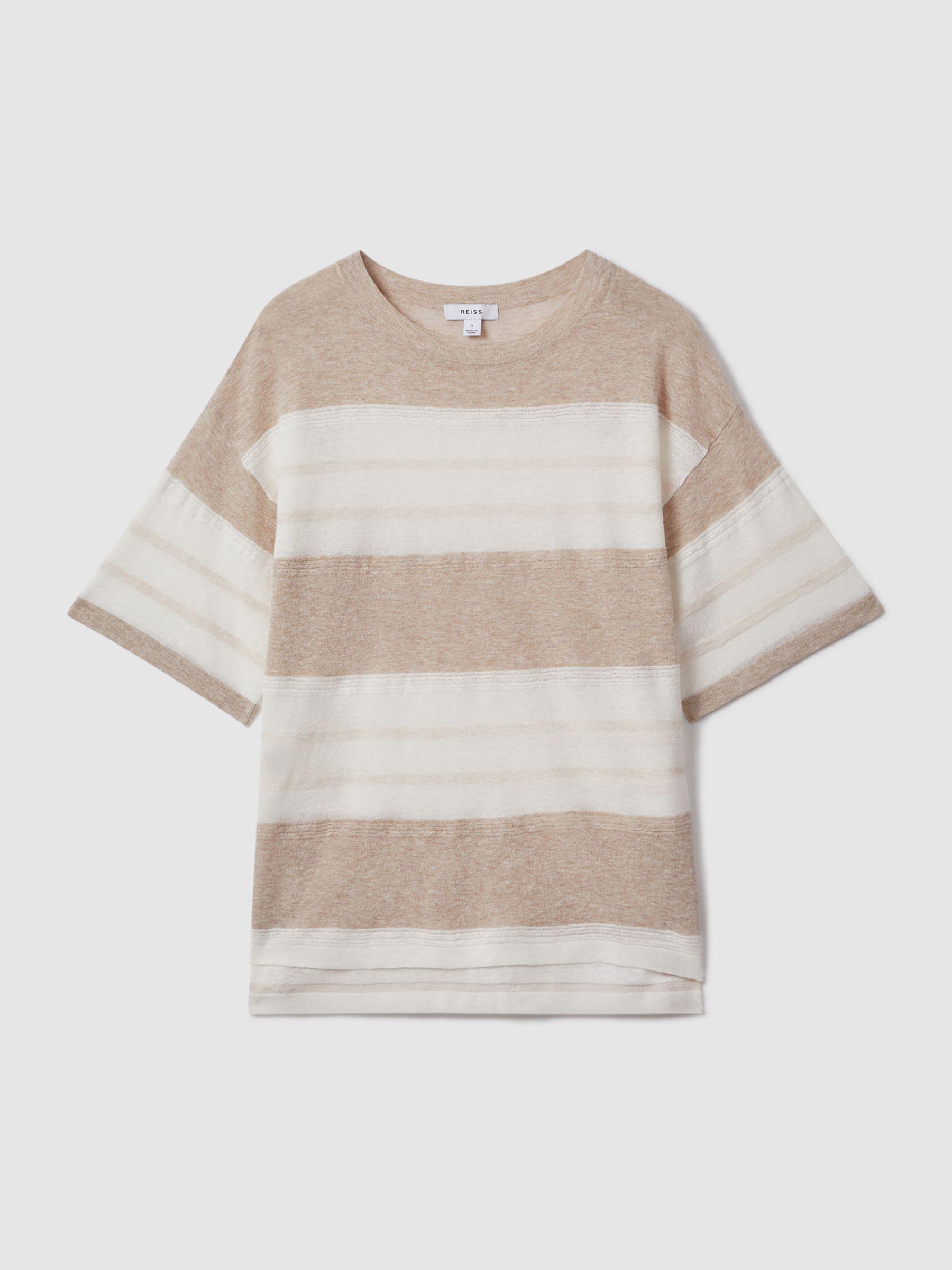 Knitted Crew Neck T-Shirt in Neutral/Ivory Product Image