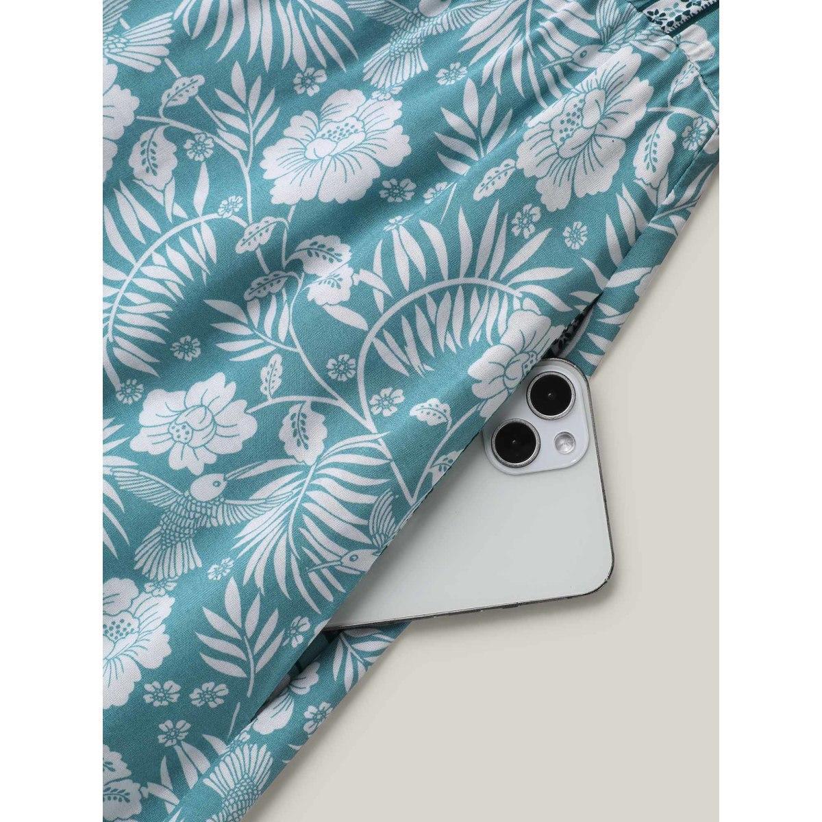 Plus Size Floral Print Stretchy Waist Pockets Midi Dress Stone Women Resort Non V-neck Short sleeve Curvy BloomChic 10/M Product Image