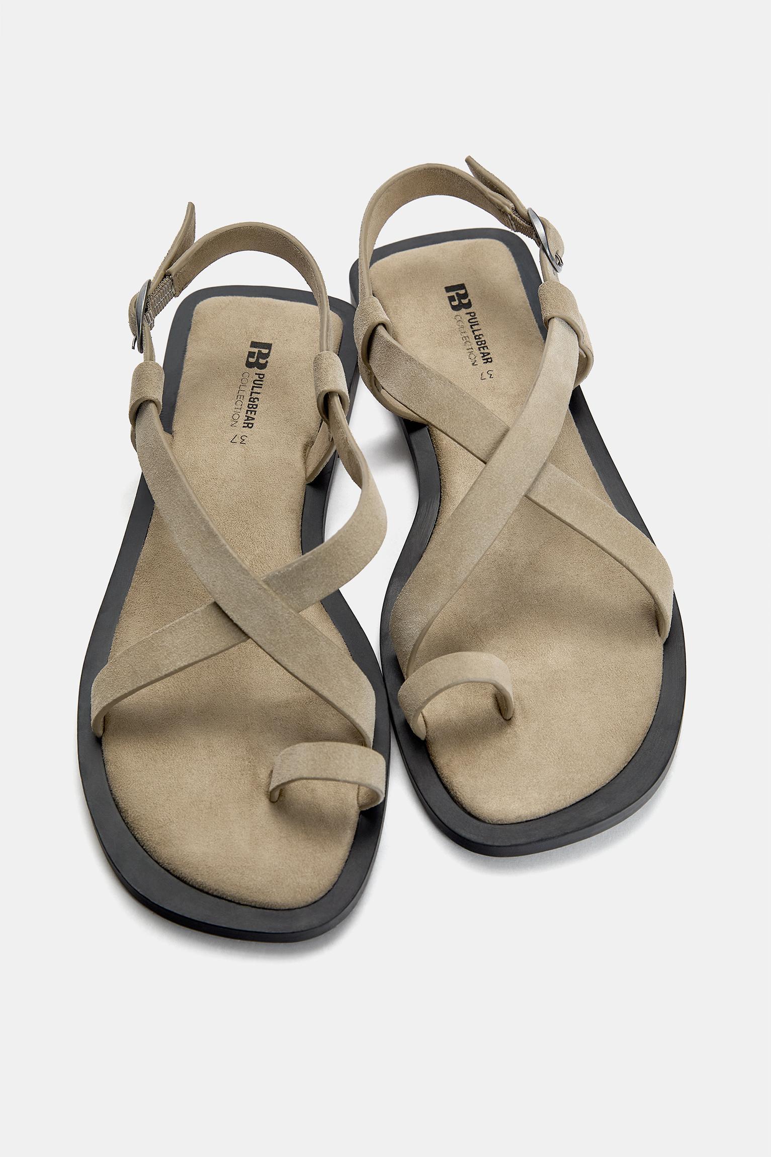 Strappy leather flat sandals Product Image