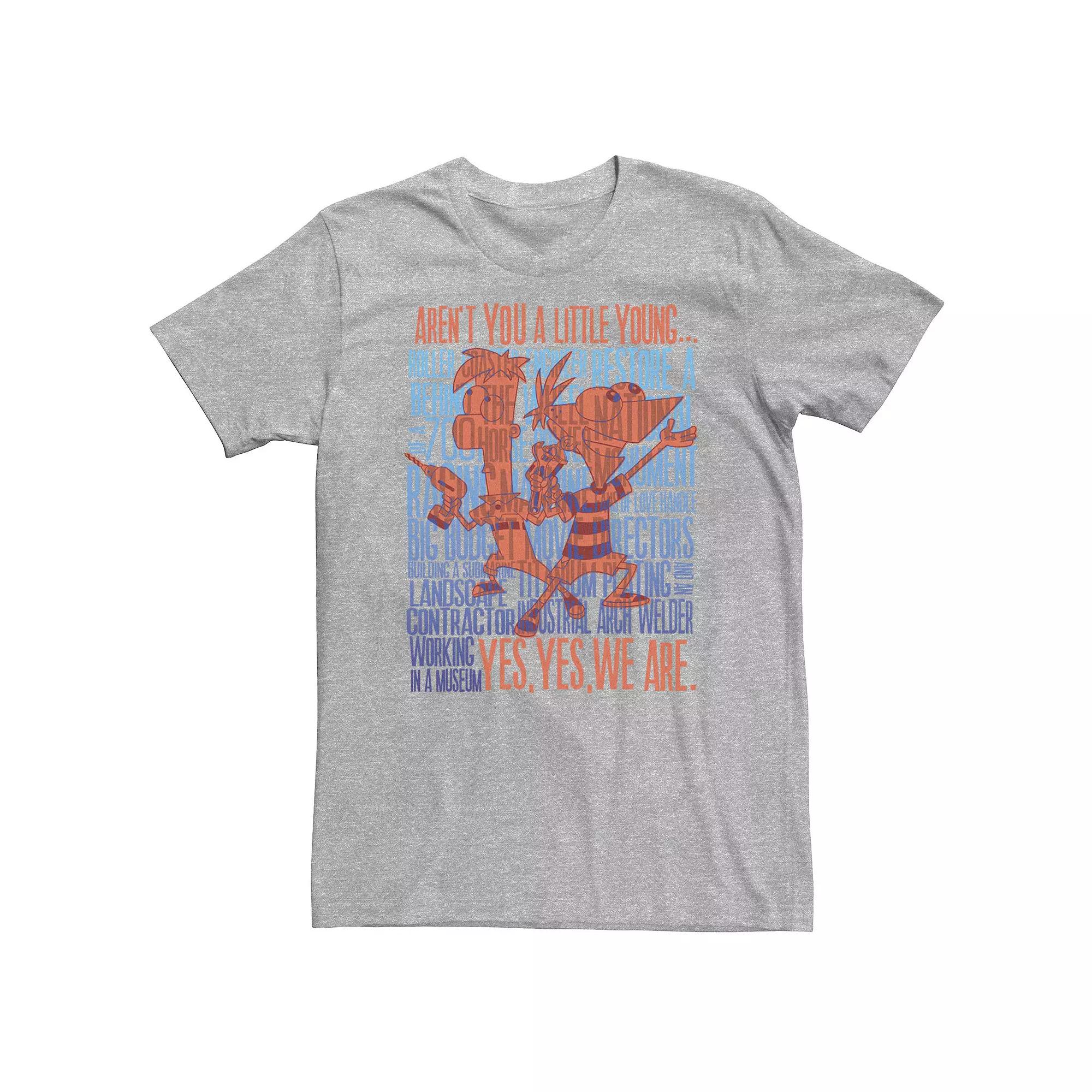 Big & Tall Disney Phineas And Ferb A Little Young Poster Tee, Men's, Size: 3XL Tall, Athletic Grey Product Image