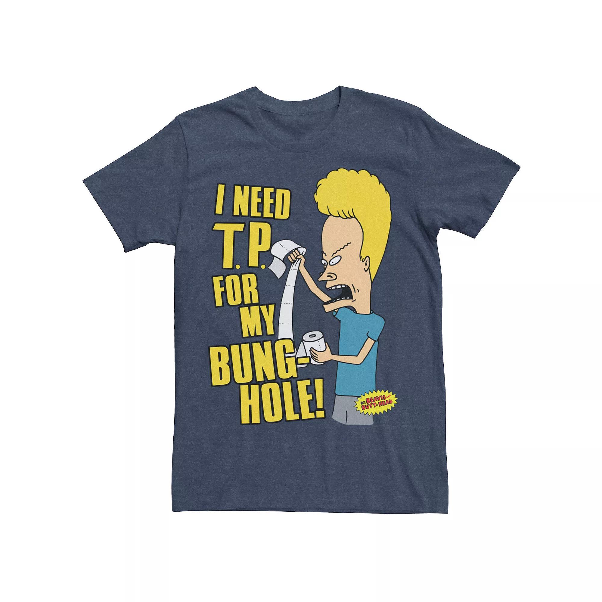 Men's Beavis & Butthead "I Need T.P." Humor Text Tee, Size: Small, Navy Grey Product Image