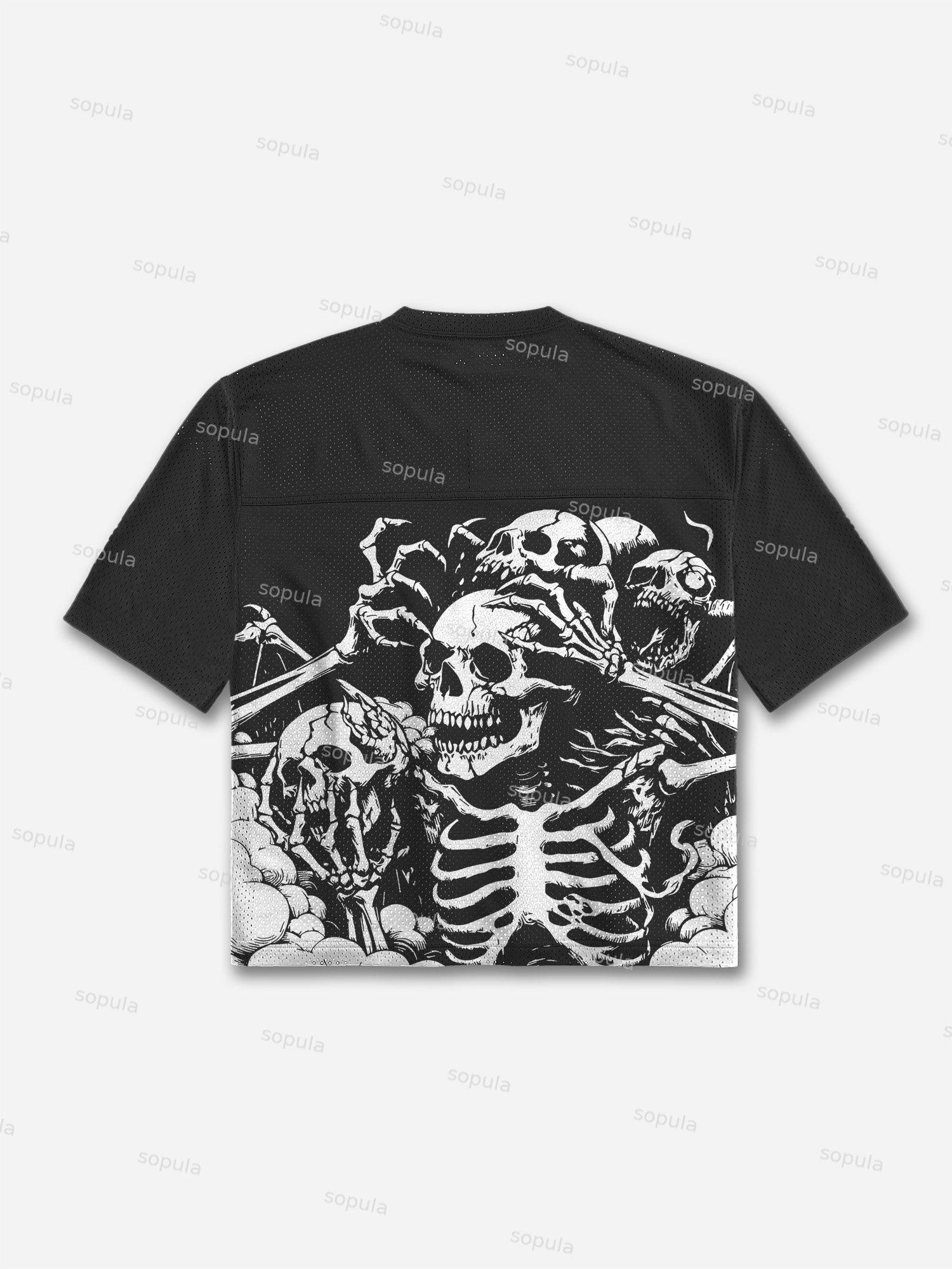 Freedom Skull Graphic Print Mesh Football Jersey T-shirt Product Image