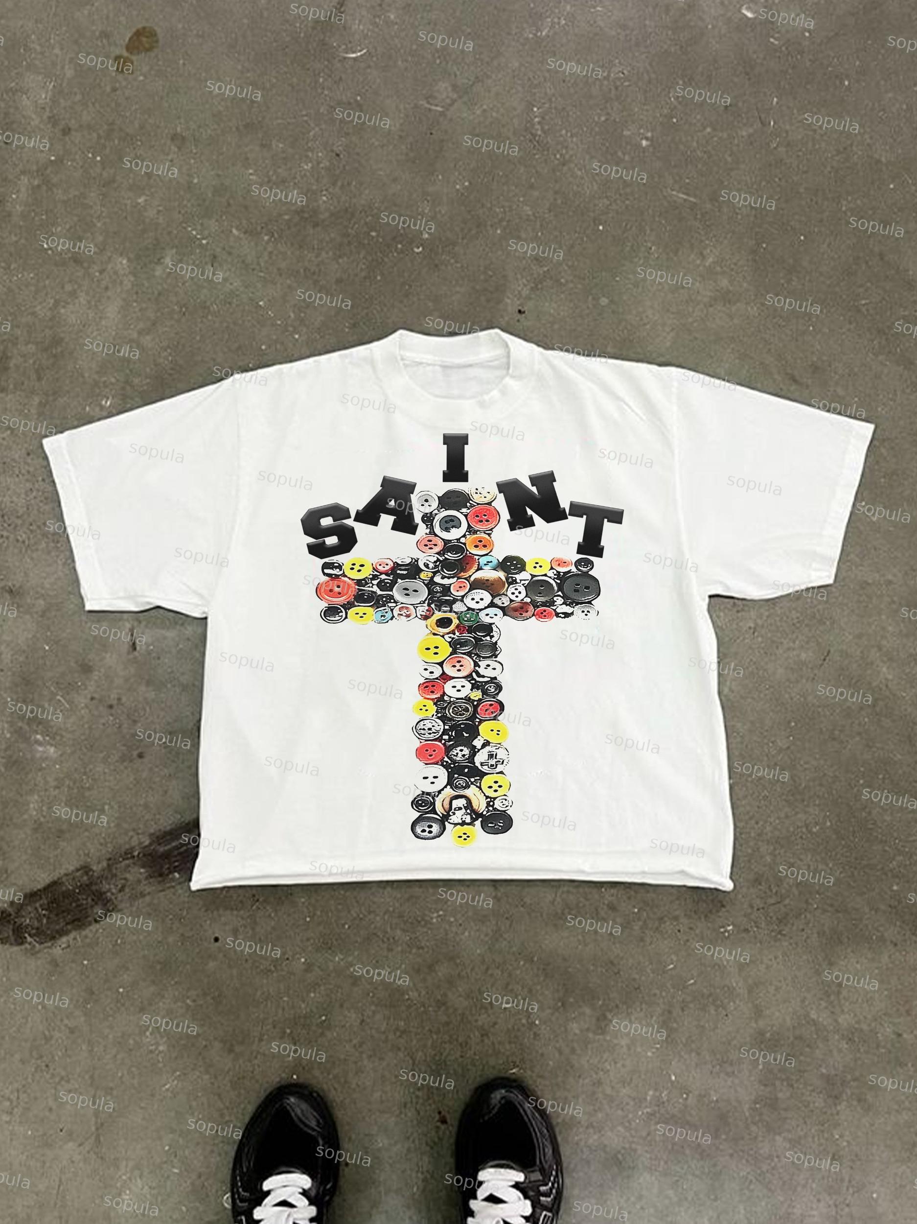 Vintage Saint Cross Art Graphic Cropped T-shirt Product Image