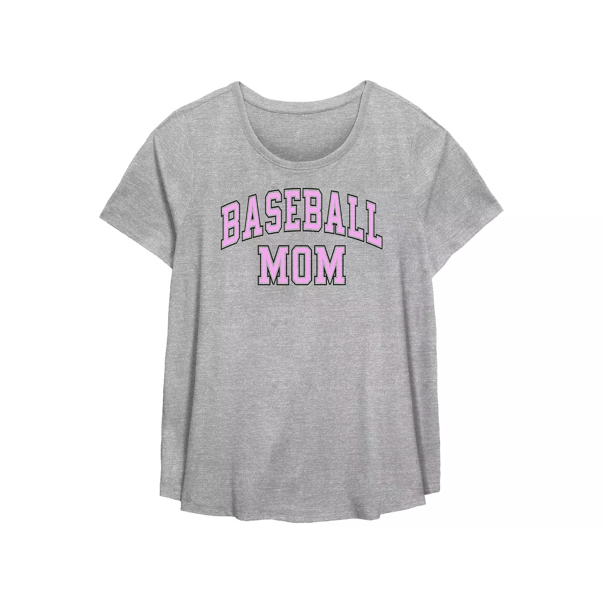 Plus Size Baseball Mom Scoop Hem Flow Graphic Tee, Women's, Size: 0X, Grey Gray Product Image
