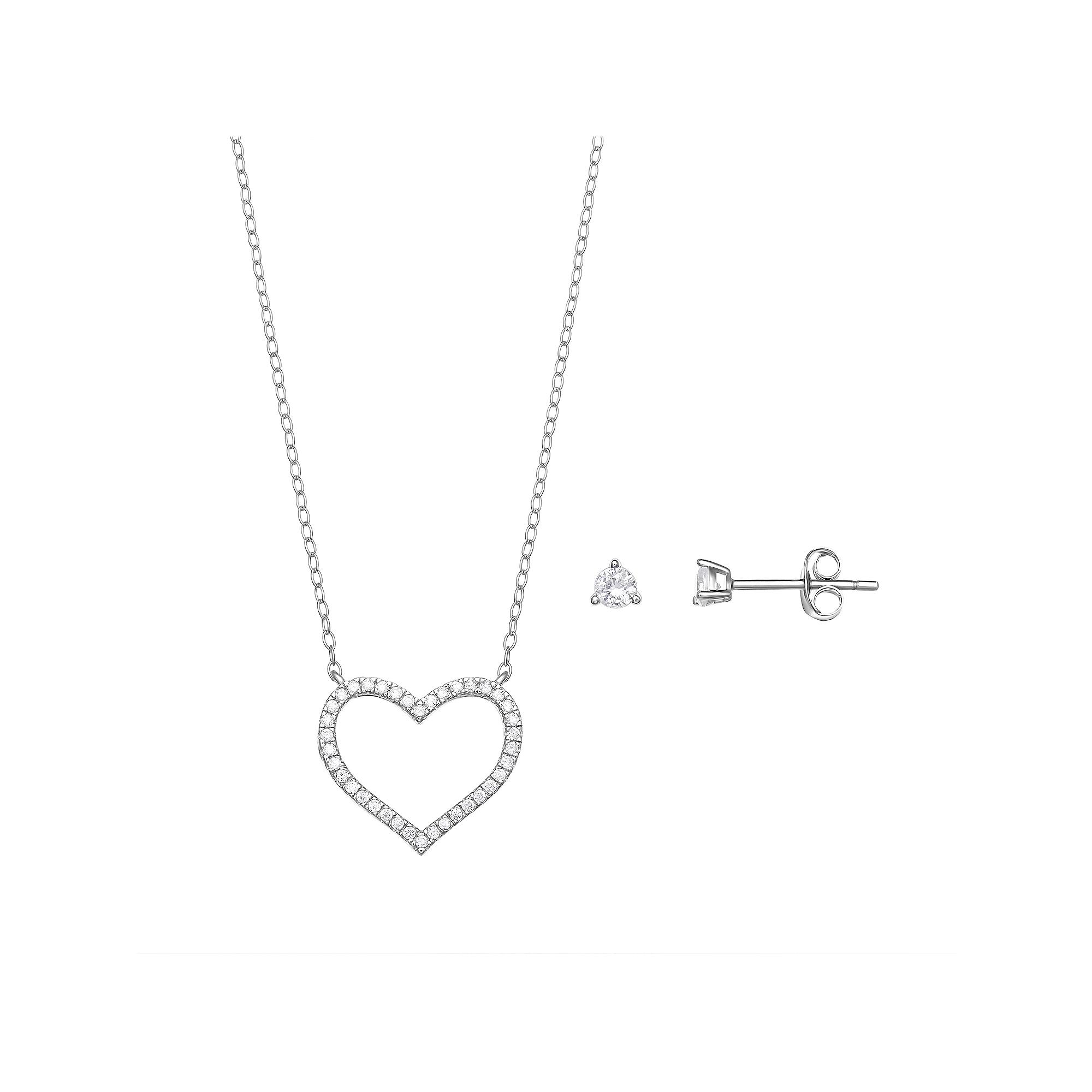 PRIMROSE Sterling Silver Cubic Zirconia Earring & Open Heart Necklace Set, Women's Product Image