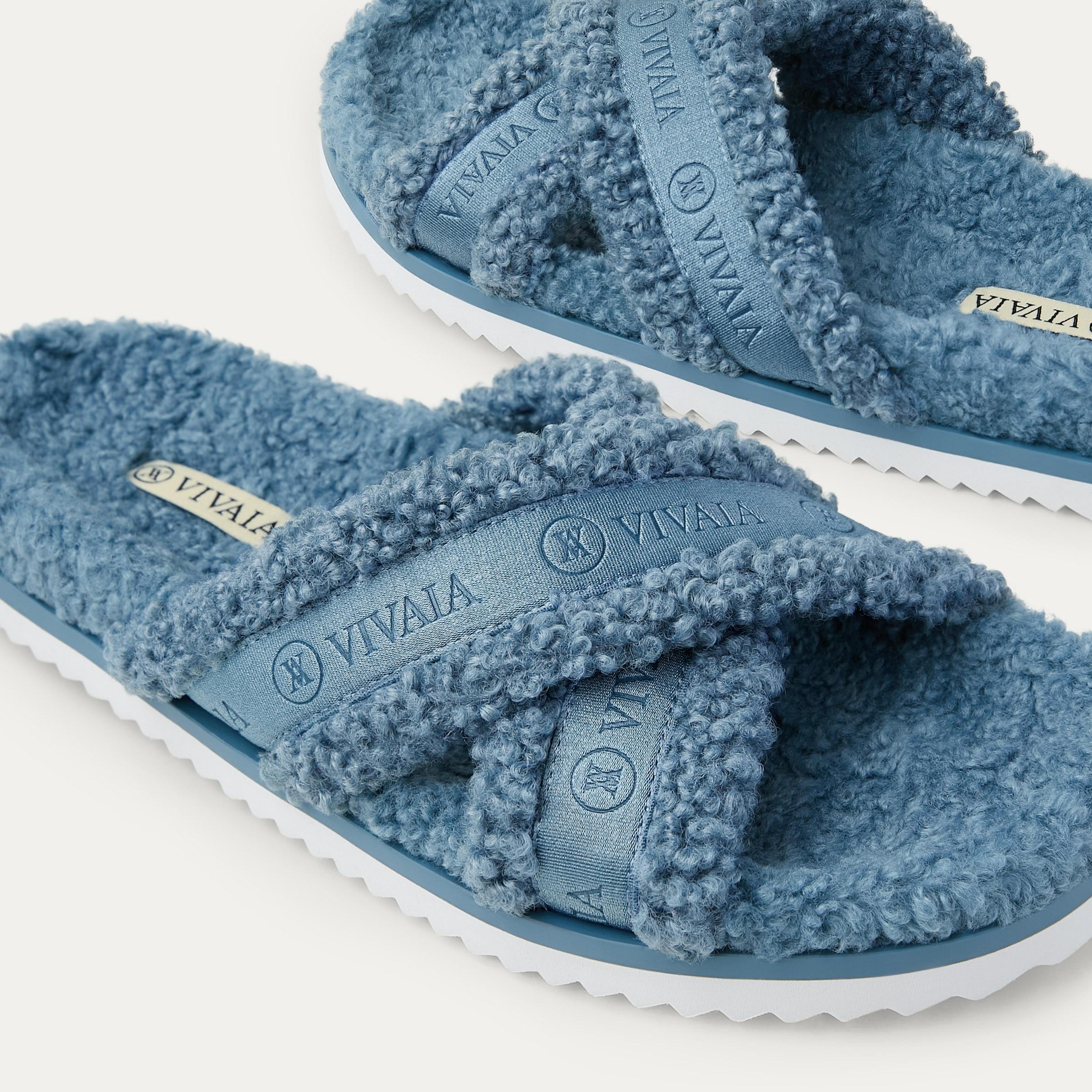 Furry Criss-Cross Strap Slippers (Hannah) Product Image