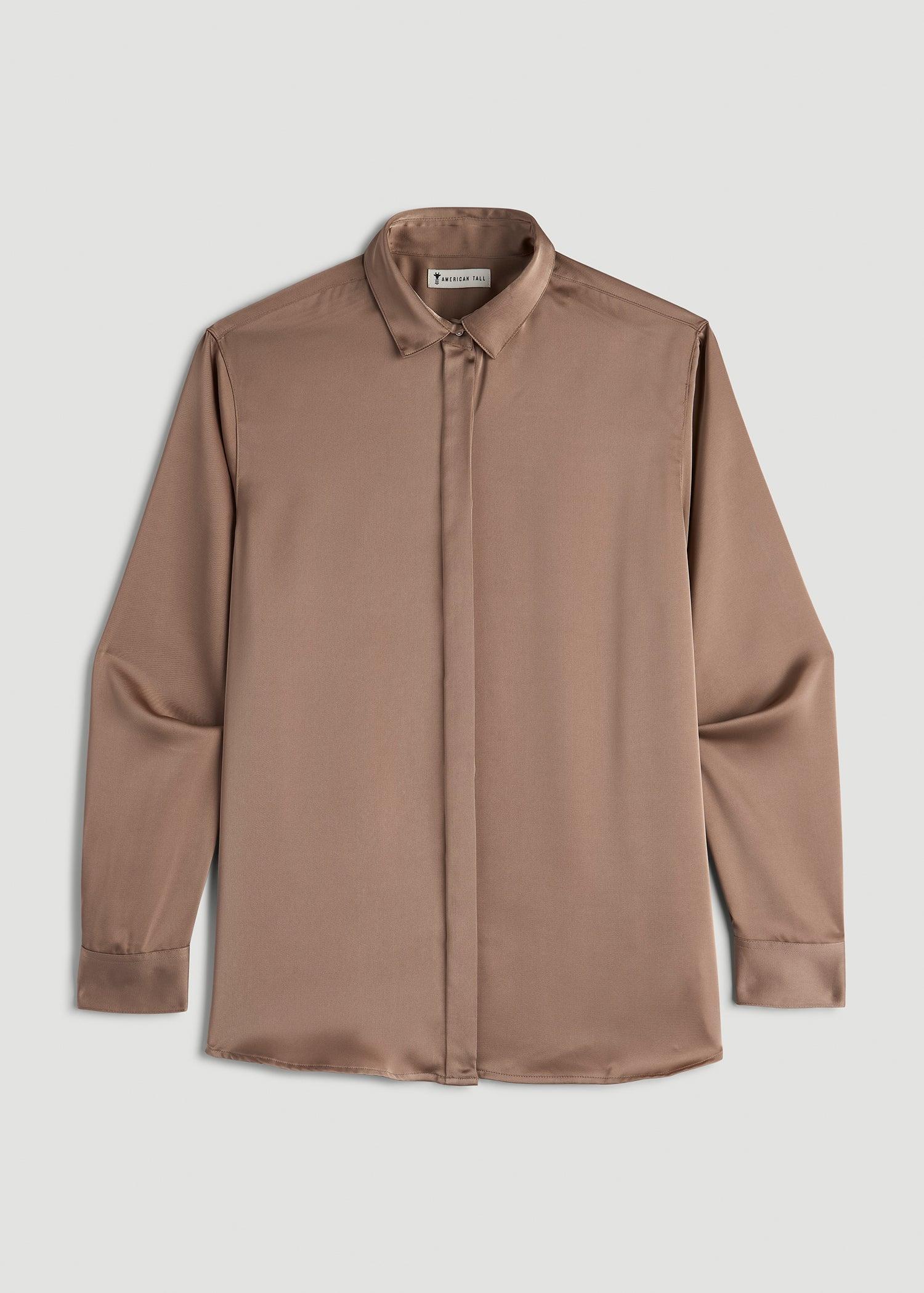 Relaxed Button-Up Blouse for Tall Women in Latte Female Product Image