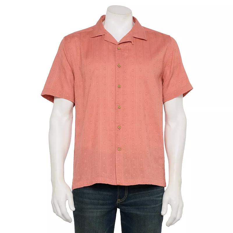 Men's Tricots St Raphael Short Sleeve Subtle Dobby Stripe Shirt, Size: Large, Clay Product Image