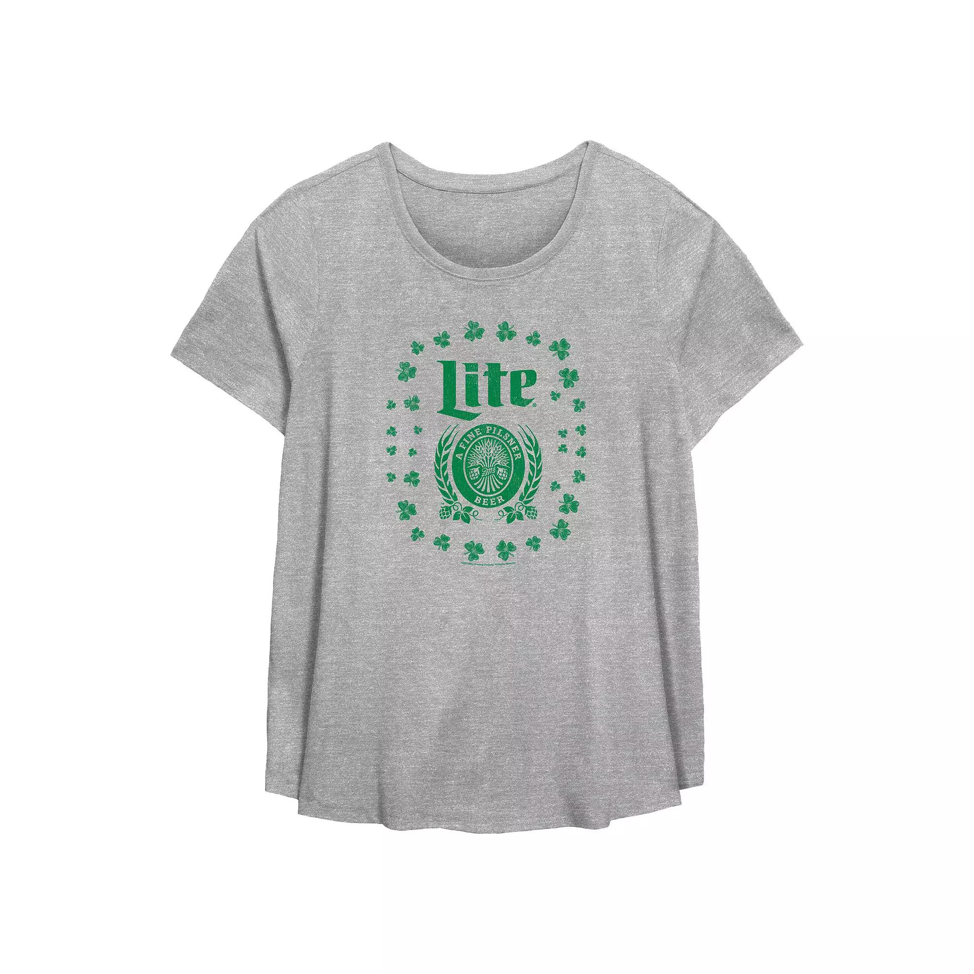 Plus Size Miller Lite Shamrock Logo Day Flowy Graphic Tee, Women's, Size: 2XL, Grey Gray Product Image