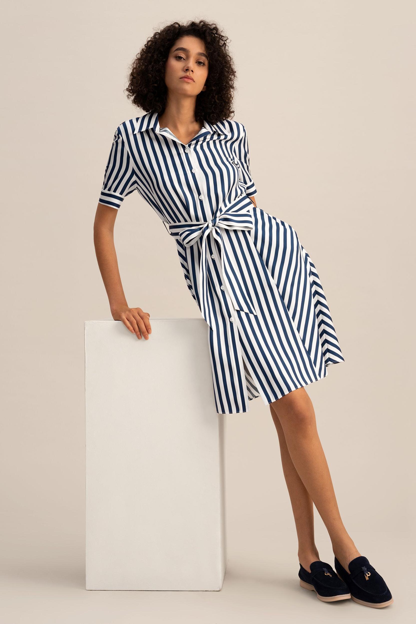Amalfi Stripe Silk Shirtdress with Belt Product Image