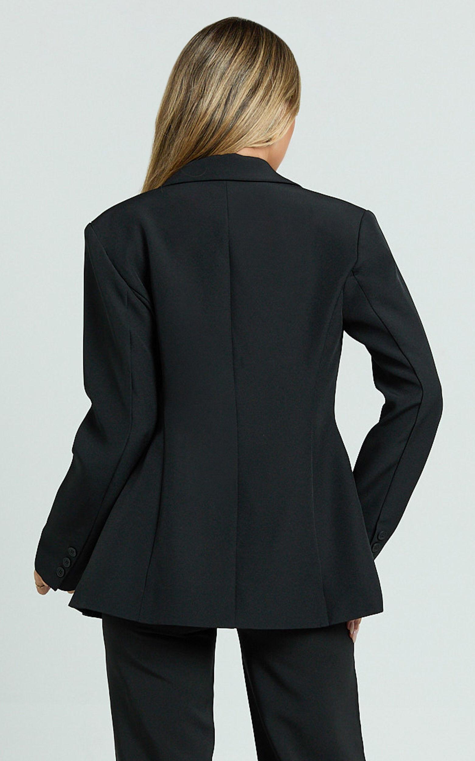 Sally Blazer - Cross Over Fitted Tailored Blazer in Black Product Image