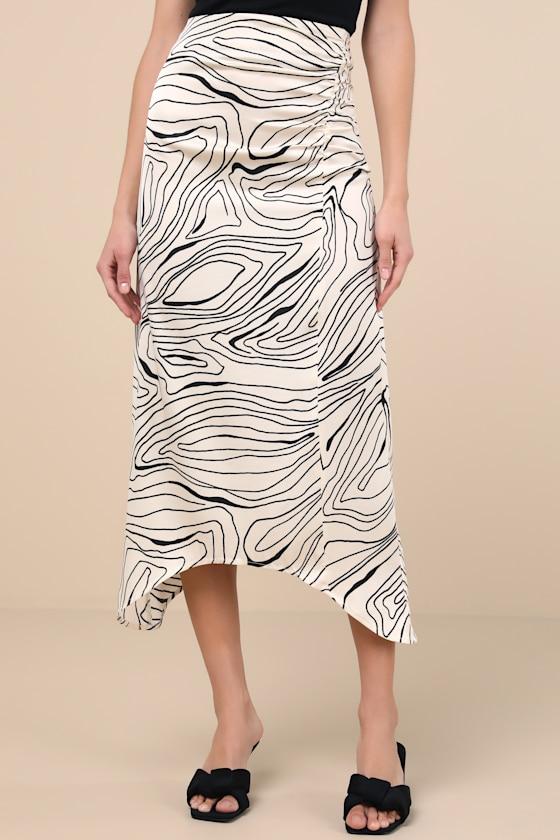 Classy Influence Cream Abstract Asymmetrical Midi Skirt Product Image