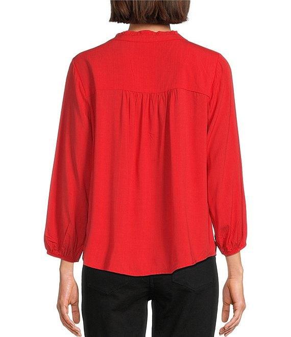 Westbound 3/4 Sleeve Y-Neck Button Front Top Product Image