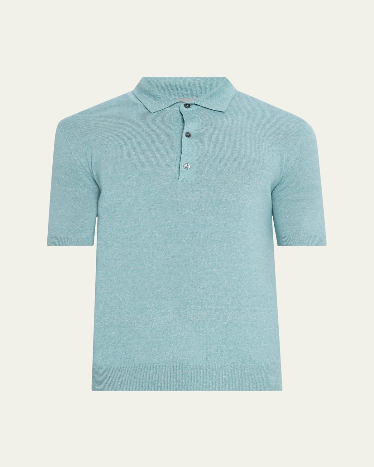 Mens Cashmere and Linen Short-Sleeve Polo Sweater Product Image