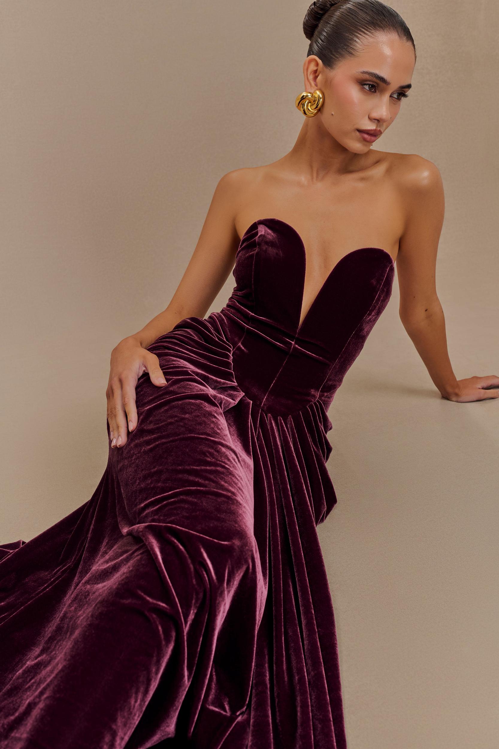Paige Strapless Velvet Maxi Dress - Plum Product Image