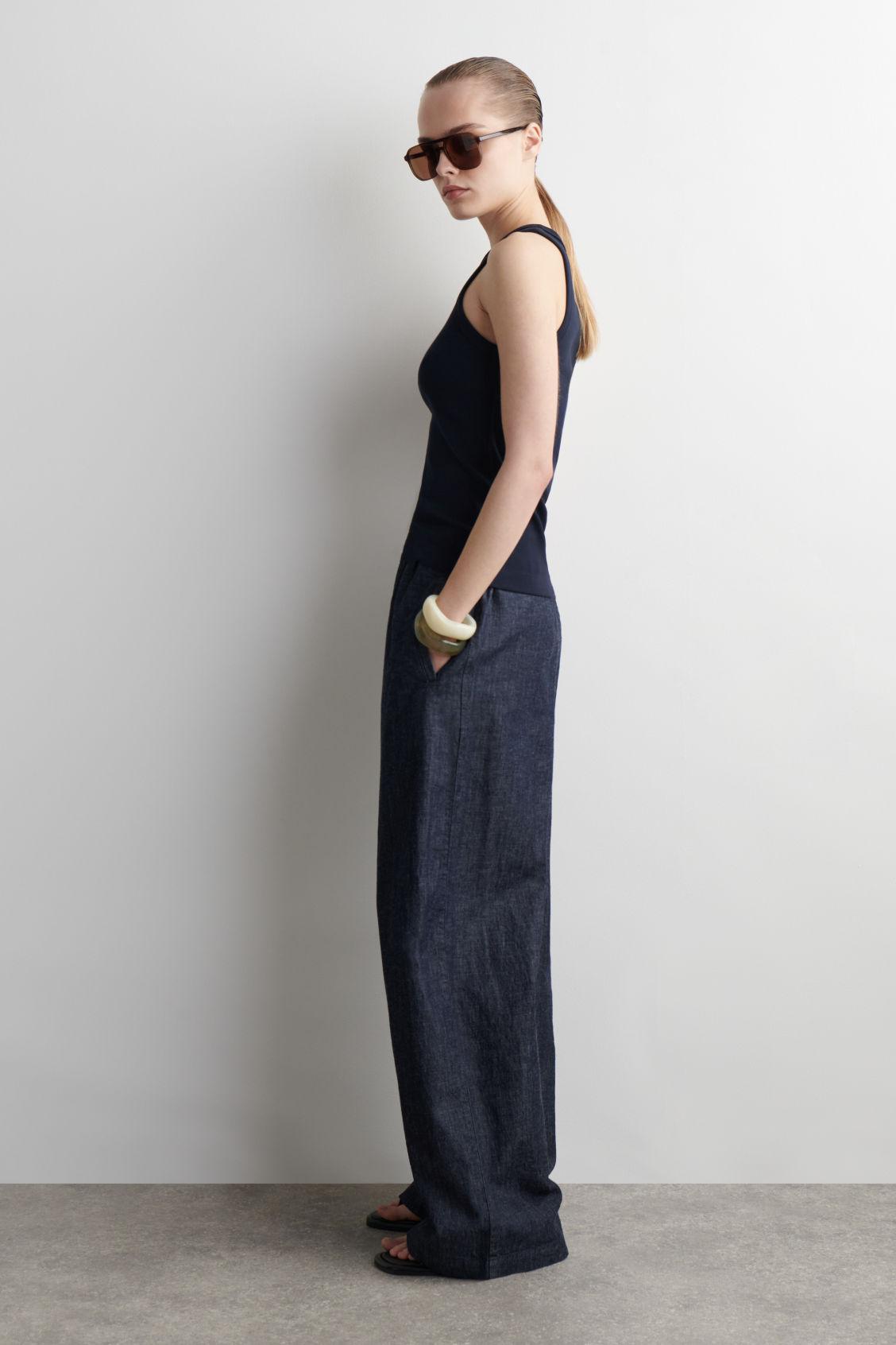 DENIM WIDE-LEG DRAWSTRING TROUSERS Product Image
