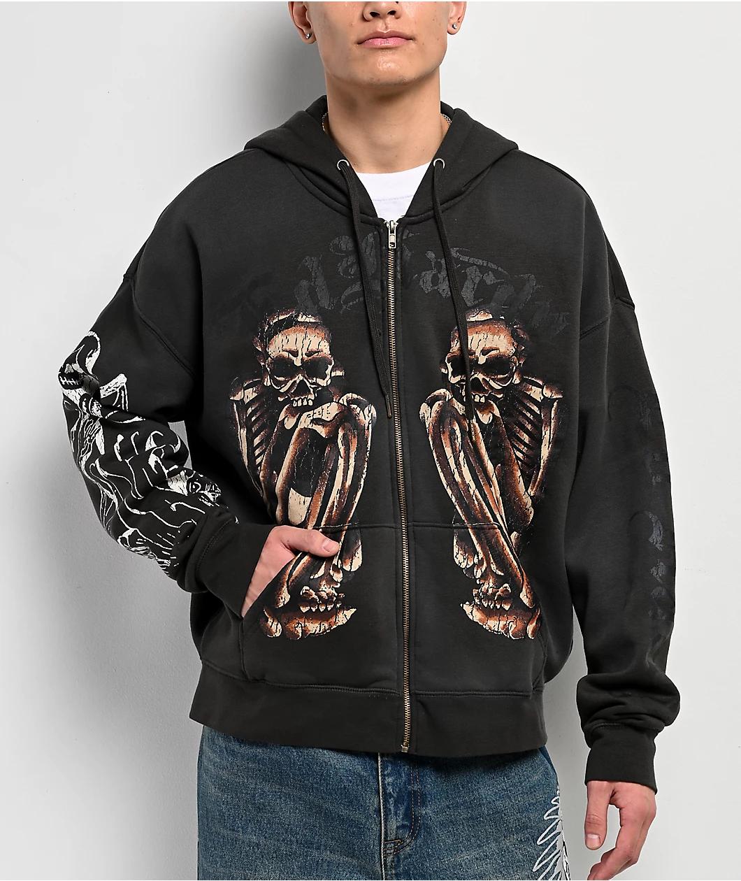 Ed Hardy Skeletons Sunfade Grey Zip Hoodie Product Image