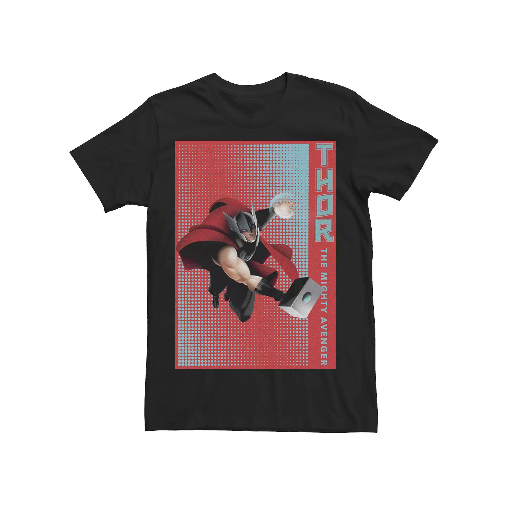 Men's Marvel Thor The Mighty Avenger Halftone Pop Art Poster Graphic Tee,  Product Image