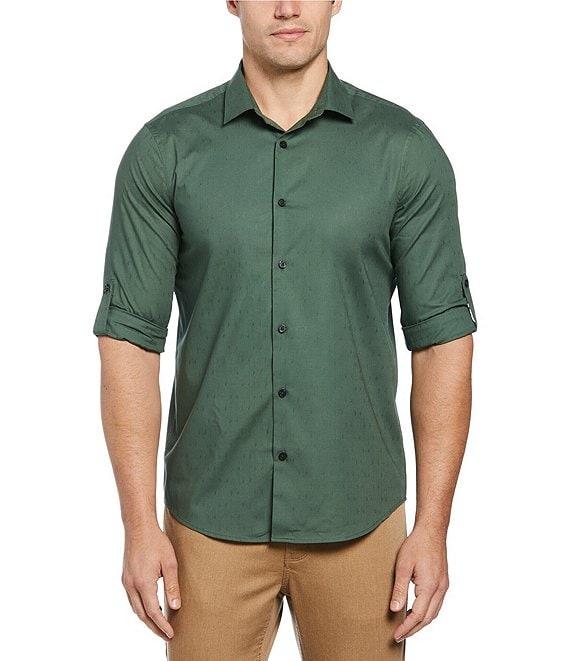 Perry Ellis Untucked Dobby Roll Sleeve Woven Shirt Product Image