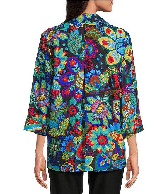 Ali Miles Woven Paisley Floral Multi Print Collared V-Neck 3/4 Sleeve Tunic Product Image