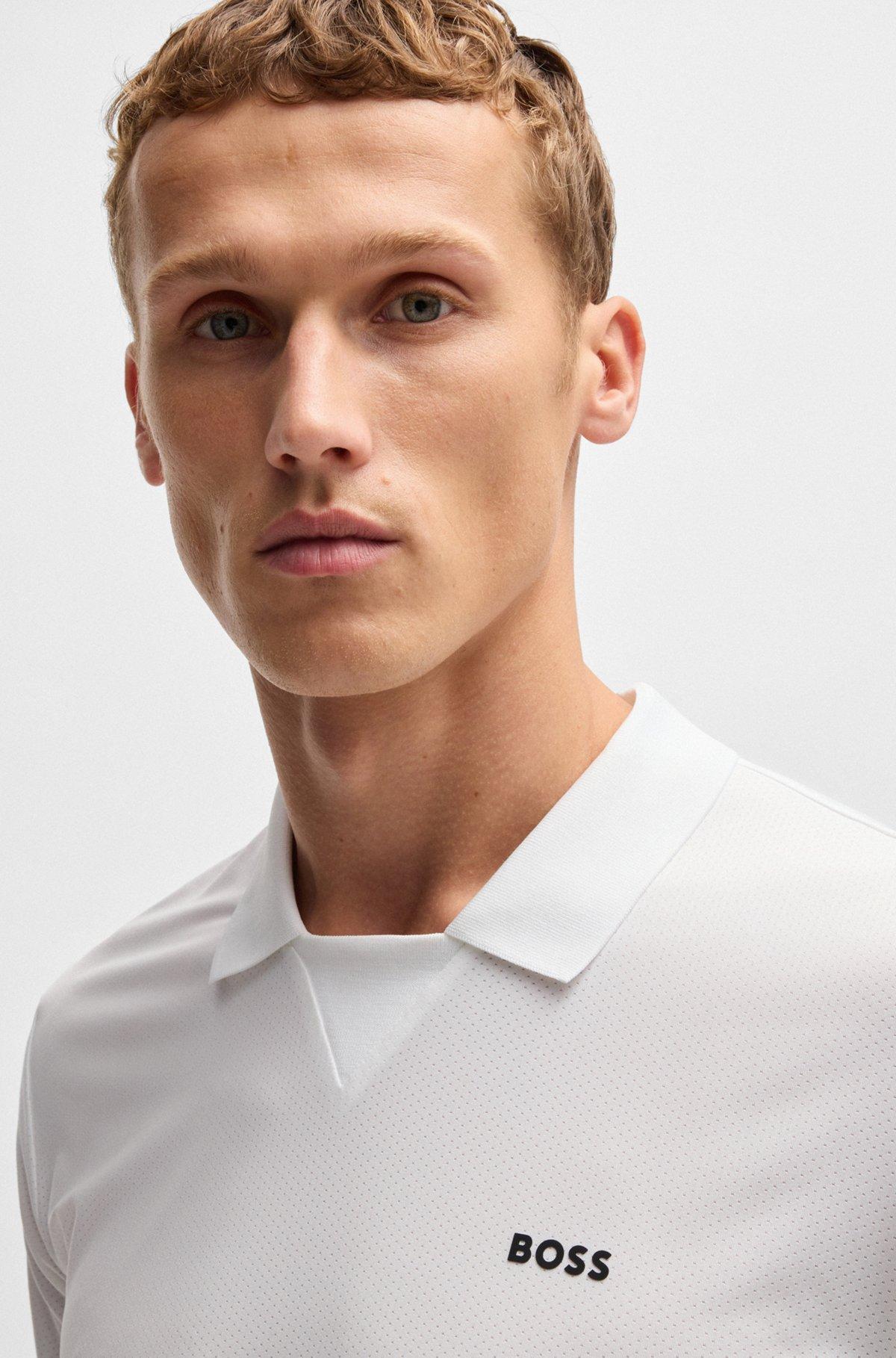 Stretch-mesh polo shirt with modern placket Product Image