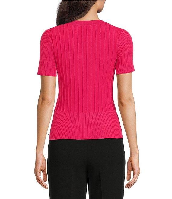 KARL LAGERFELD PARIS Knit Scoop Neck Short Sleeve Ribbed Top Product Image