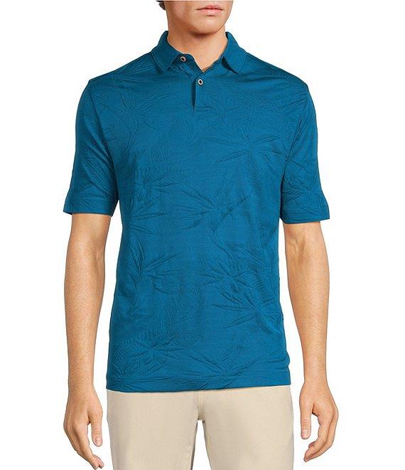 Caribbean Textured Floral Jacquard Short Sleeve Polo Shirt Product Image