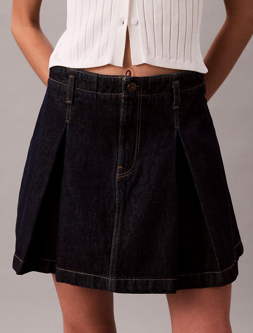 Pleated Denim Skirt  Product Image