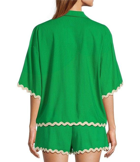 Sugarlips Coordinating Collar Neck Short Sleeve Button Down Rick Rack Trim Shirt Product Image