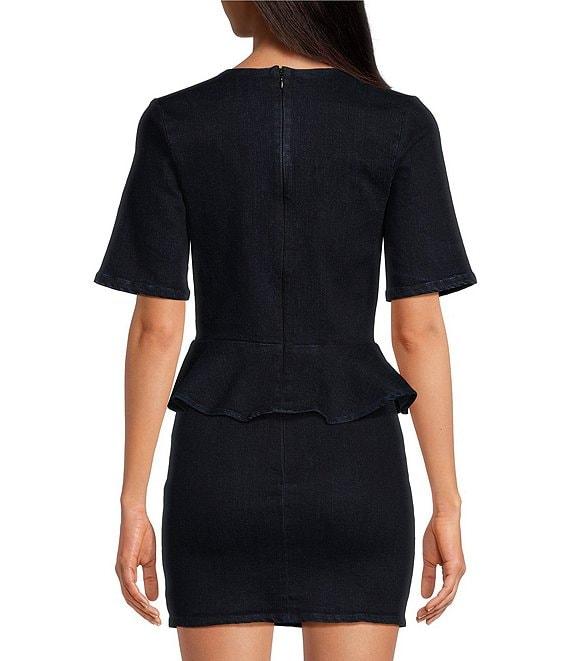 COREY LYNN CALTER Yolanda Denim Round Neck Short Sleeve Peplum Top Product Image