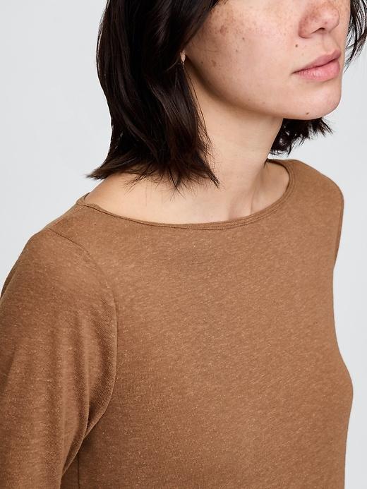 Linen-Blend Boatneck Crop T-Shirt Product Image