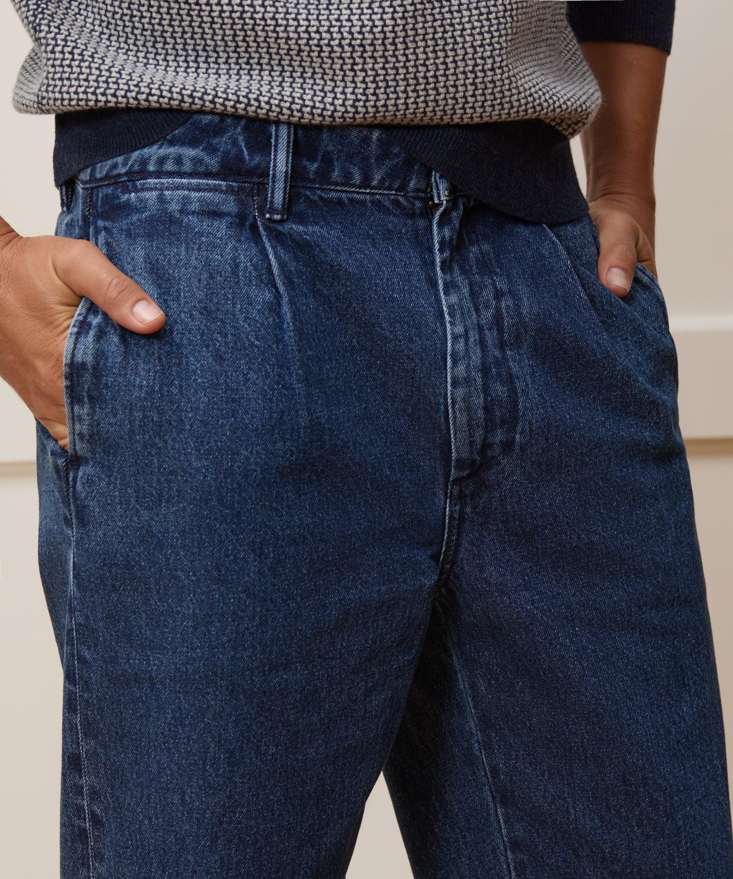 Relaxed Pleated Denim Chino in Blue Stonewash Product Image