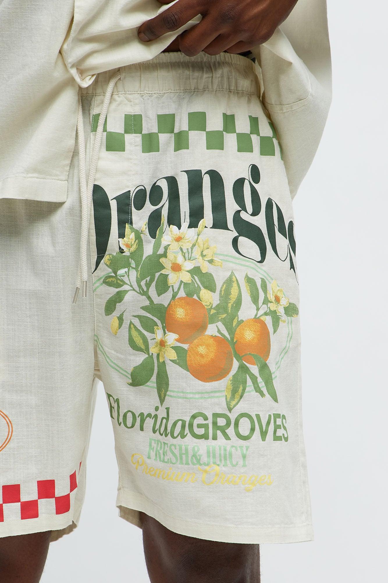 Florida Oranges Relaxed Drawstring Short - Cream Product Image
