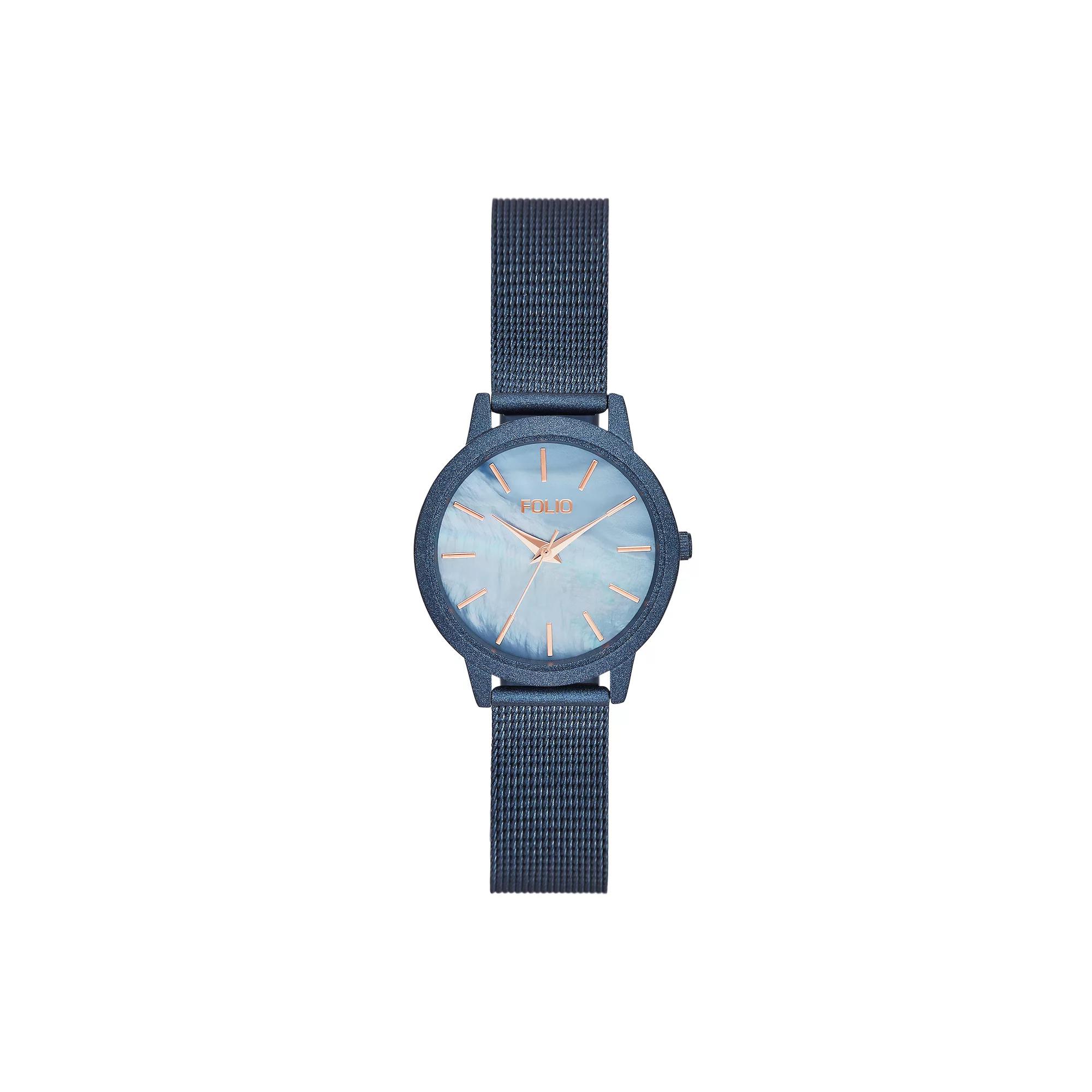 Folio Women's Mesh Mother-Of-Pearl Dial Watch, Blue Product Image