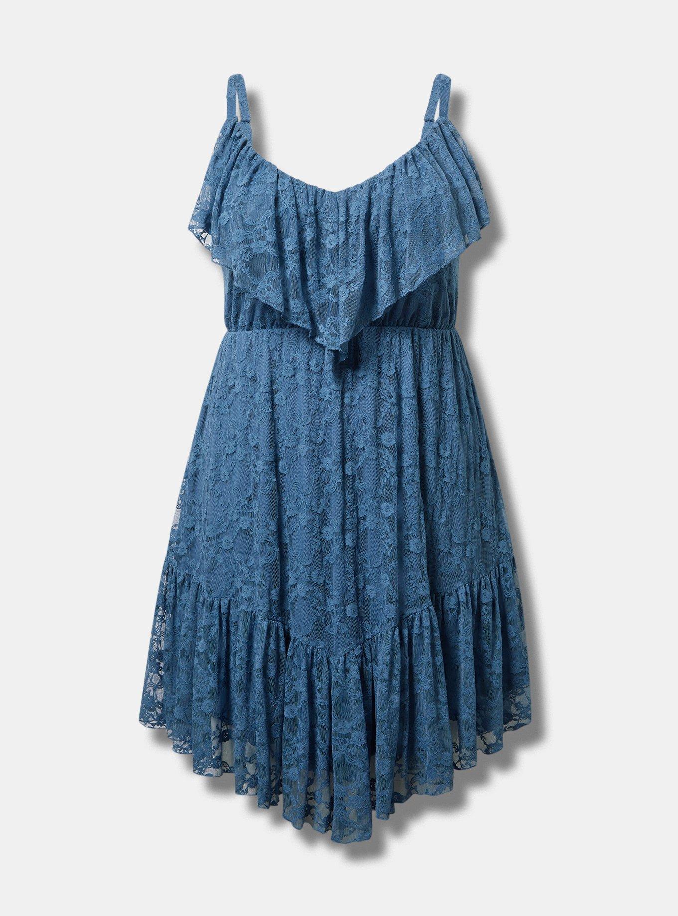 High-Low Stretch Lace Ruffle Dress Product Image