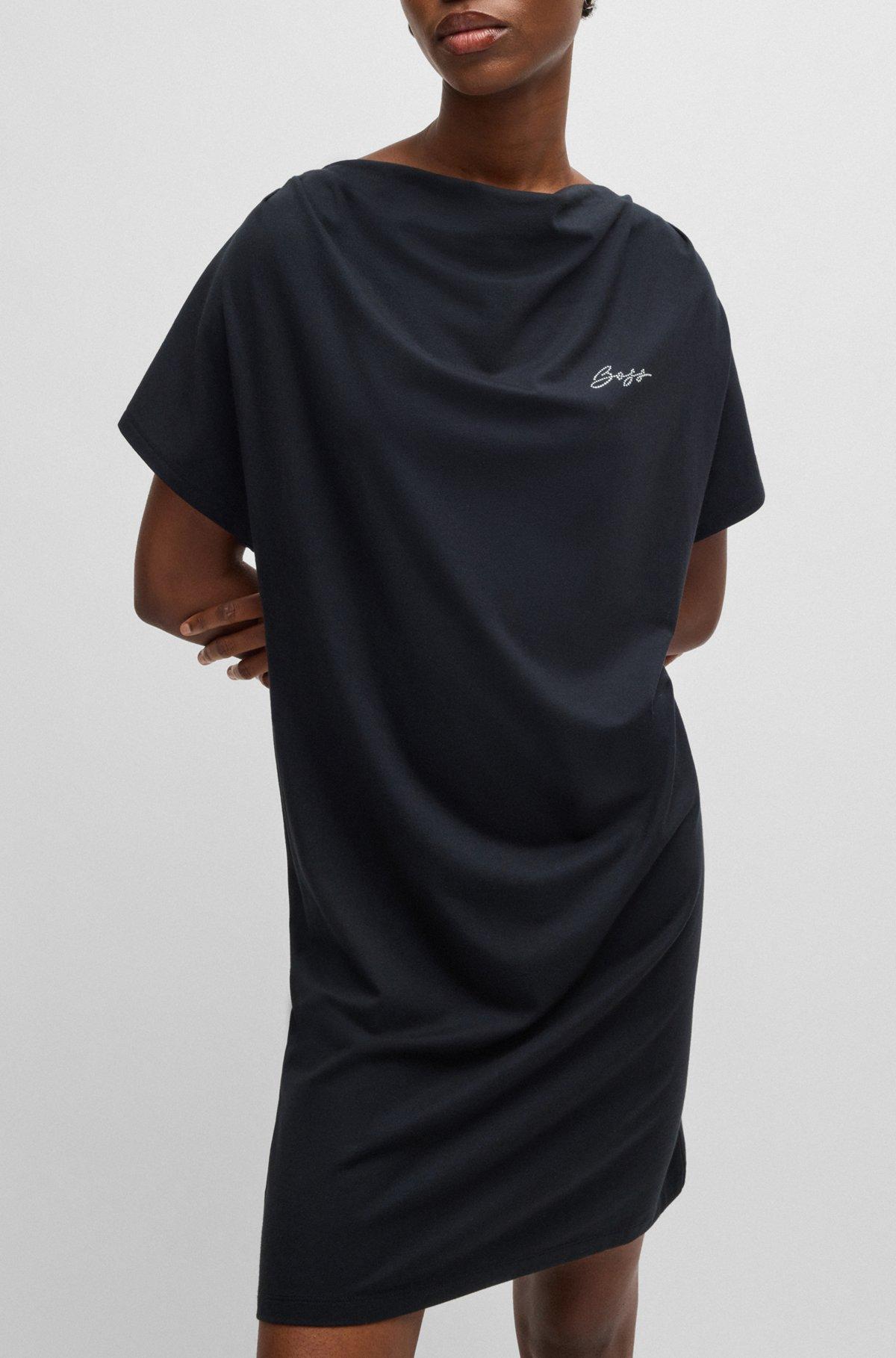 BOSS - T-shirt dress with crystal logo - Black Product Image