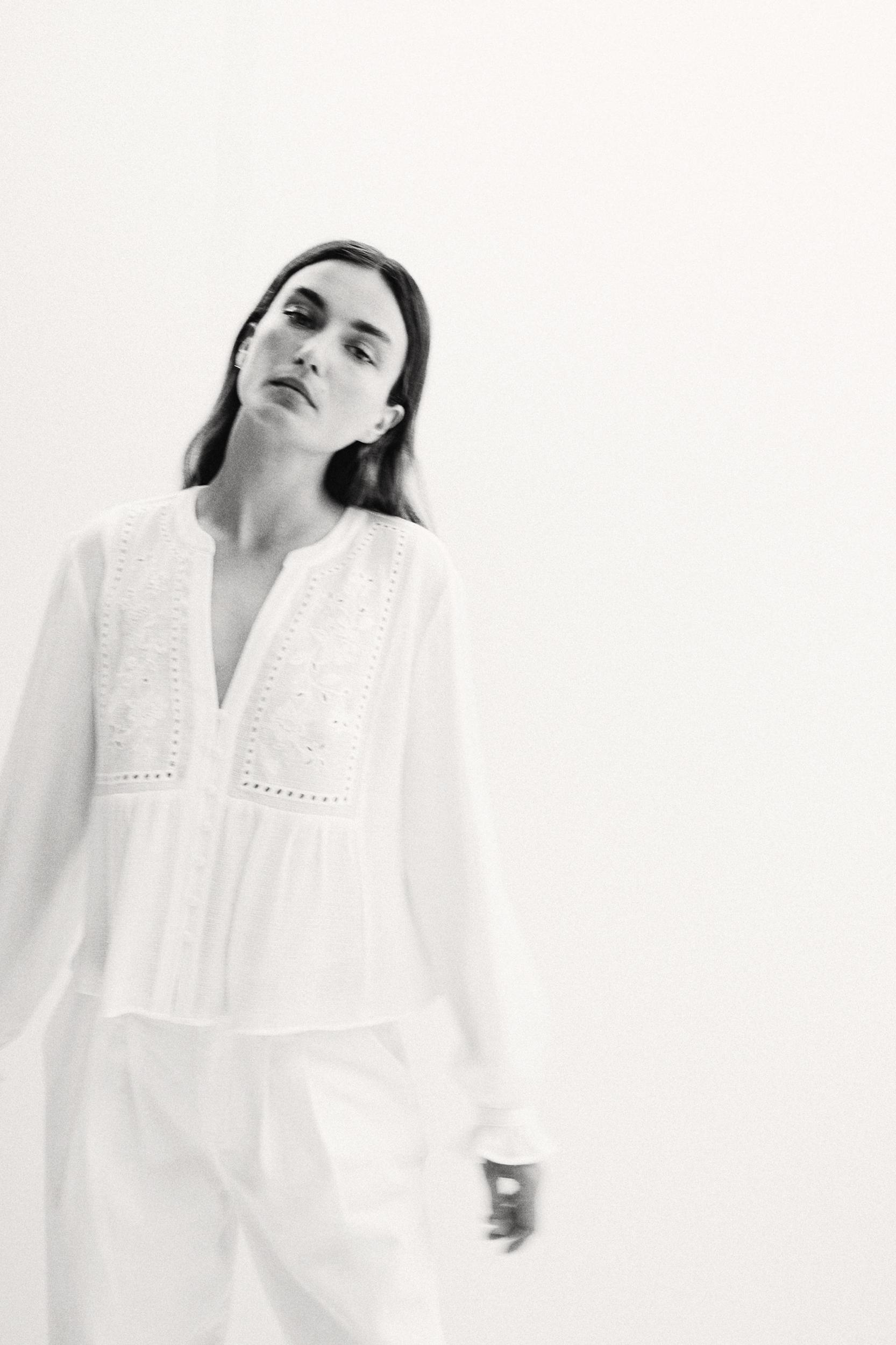 SHORT EMBROIDERED EYELET BLOUSE Product Image