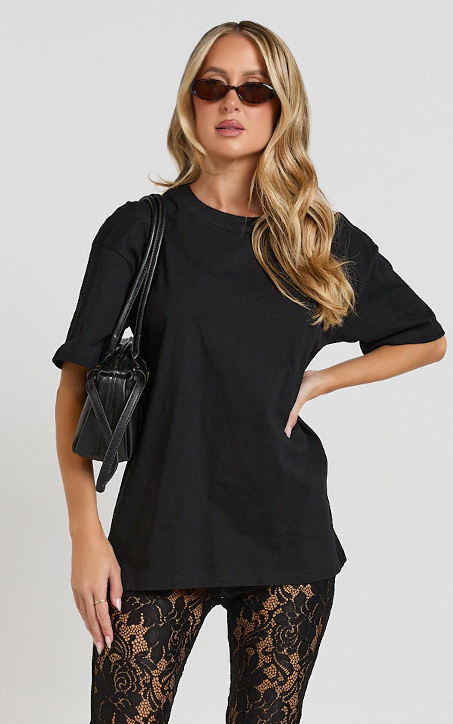 Prizza Top - Longline Boyfriend Tee Top in Black Product Image