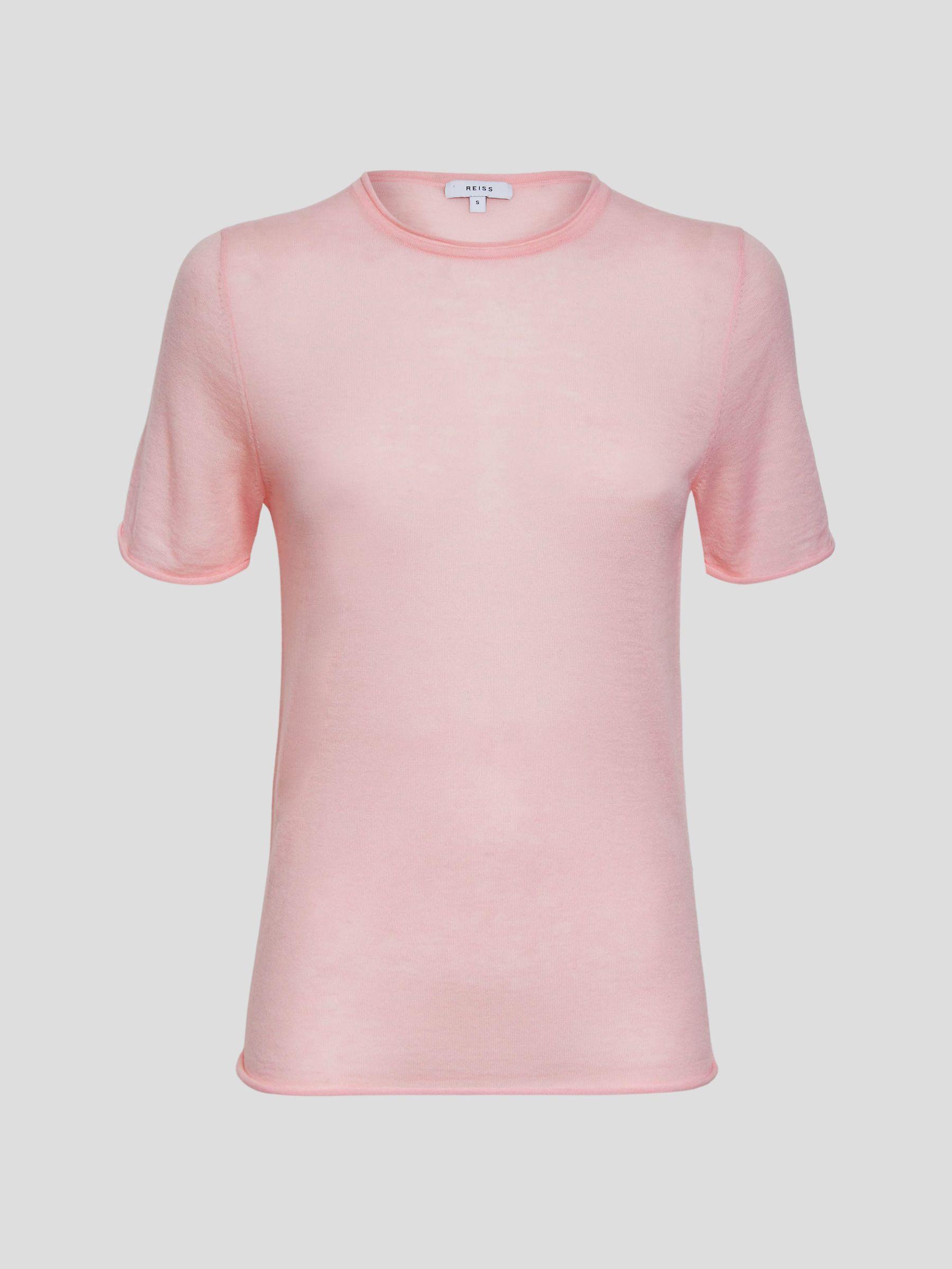 Knitted Crew Neck T-Shirt in Light Pink Product Image