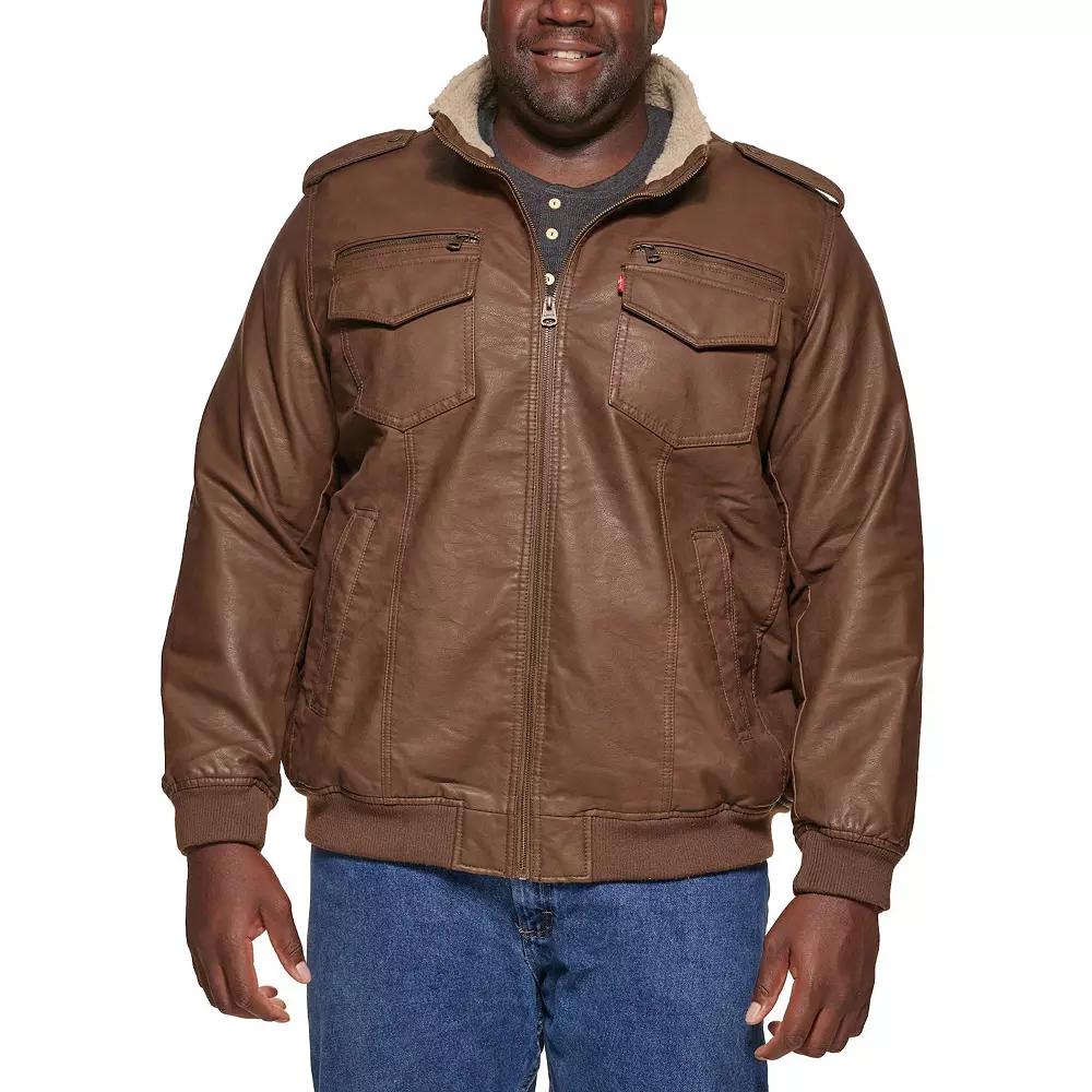 Big & Tall Levi's® Faux Leather Sherpa Lined Bomber Jacket, Men's,  Product Image