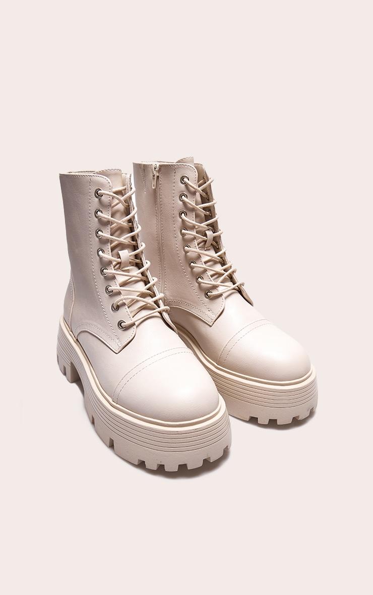 Cream Lace Up Chunky Sole Combat Boots Product Image