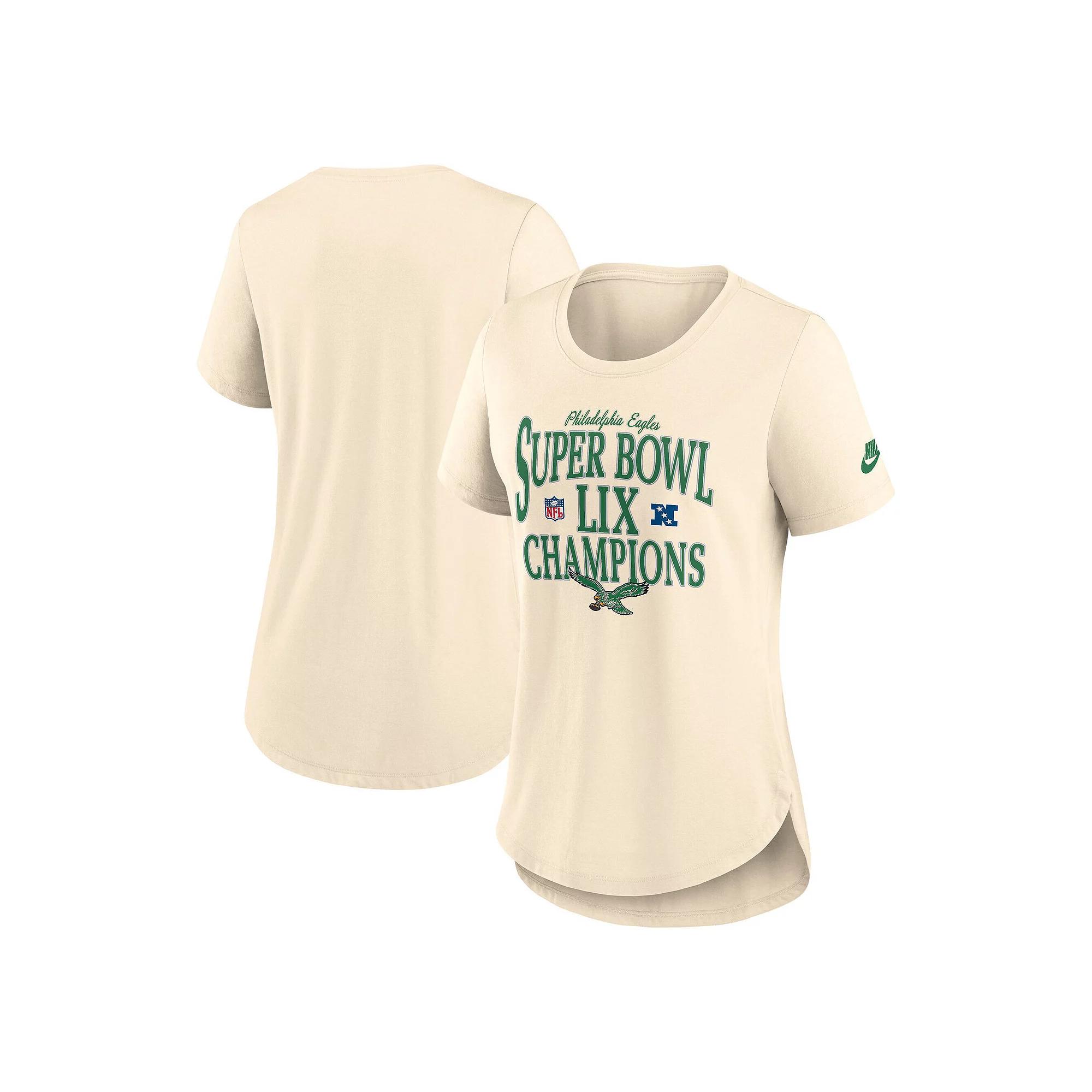 Women's Nike  Natural Philadelphia Eagles Super Bowl LIX Champions Retro Logo Tri-Blend Scoop Neck T-Shirt, Size: Medium, Beige Product Image