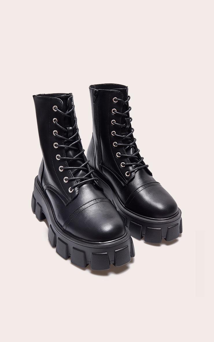 Black Wide Fit Lace Up Extreme Chunky Combat Boots Product Image