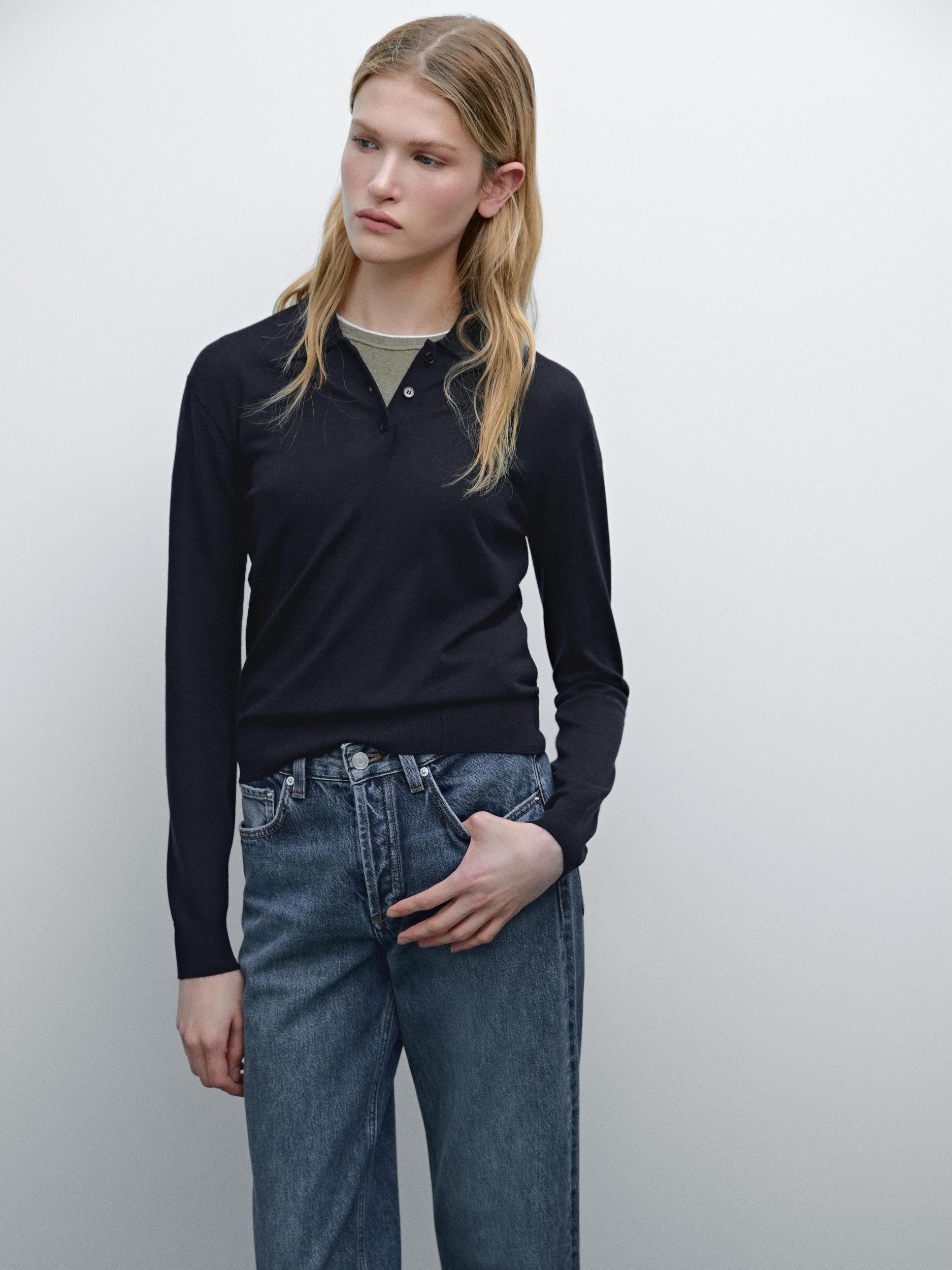 100% wool polo collar sweater with buttons Product Image