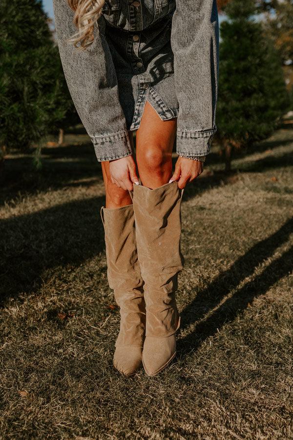 The Landry Faux Suede Knee High Boot In Taupe Product Image